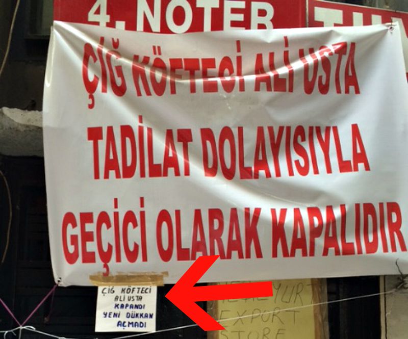 Çiğ Köfteci Ali Usta Kapandı