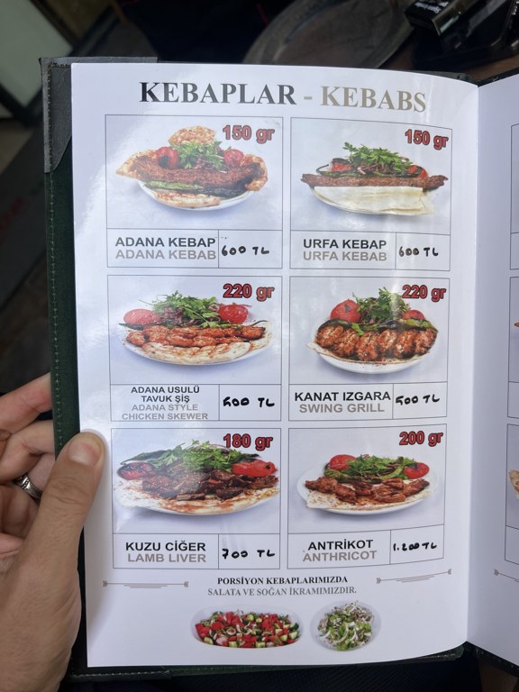 Ziyarette fotoğrafladığımız Adana Fatih Kebap menüsü ve porsiyon fiyatları
