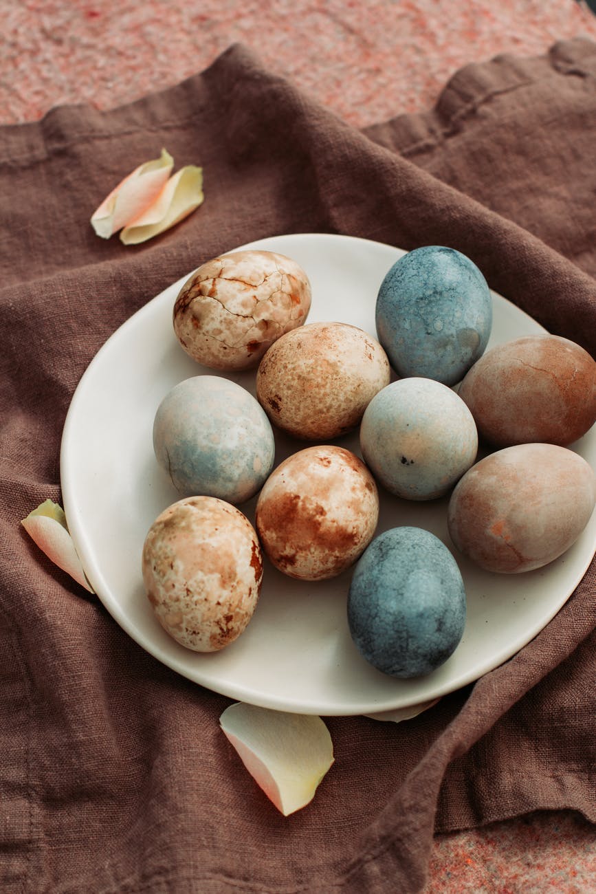 plate with different eggs for easter holiday