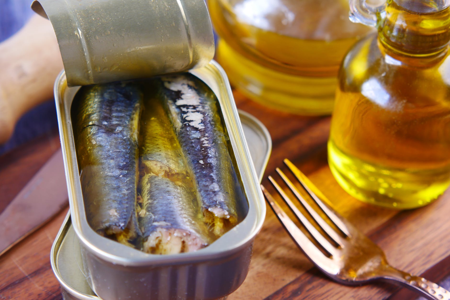 close up shot of sardines in a can